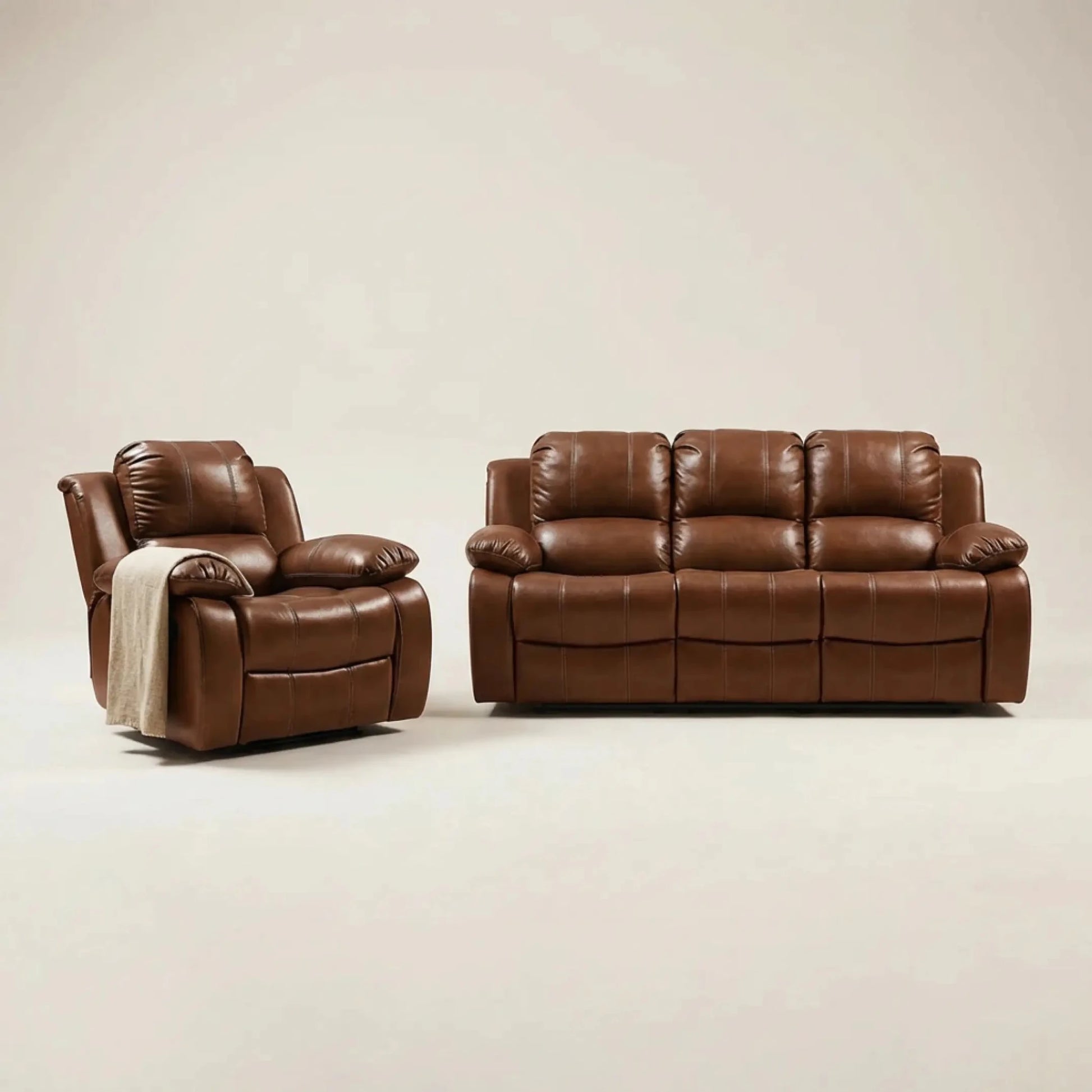 Valencia Tan Leather 3+1 Seater Sofa Set