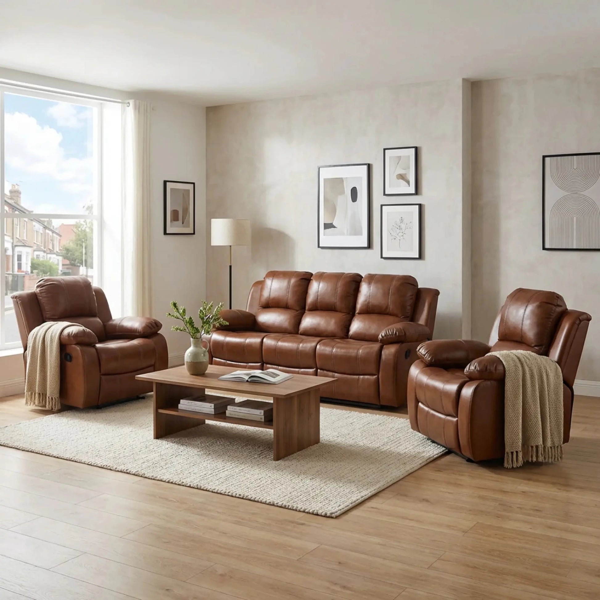 Valencia Tan Recliner 3+1+1 Seater Sofa Set