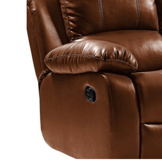 Close-up of a brown leather recliner chair on a white background