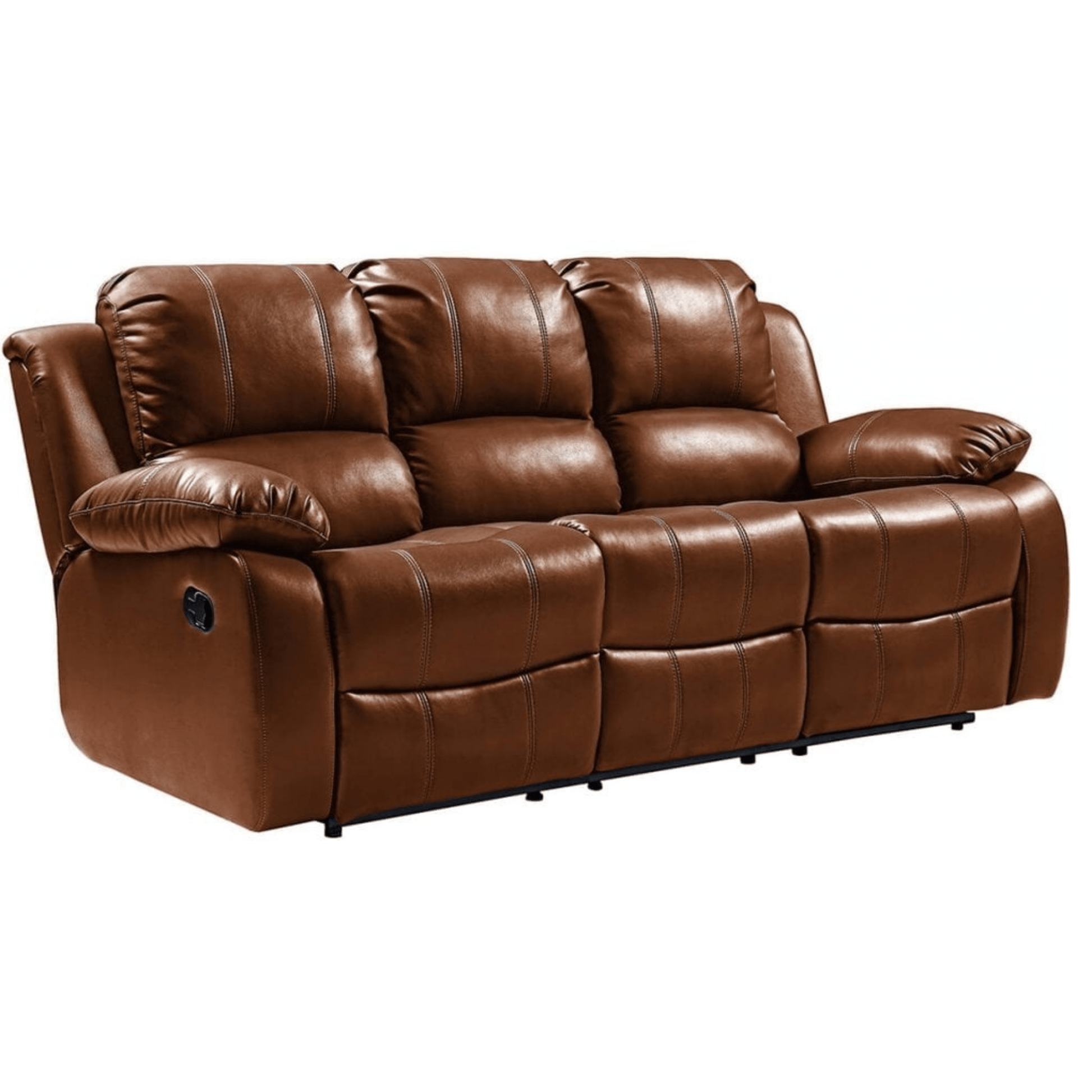 Brown leather reclining sofa on a white background