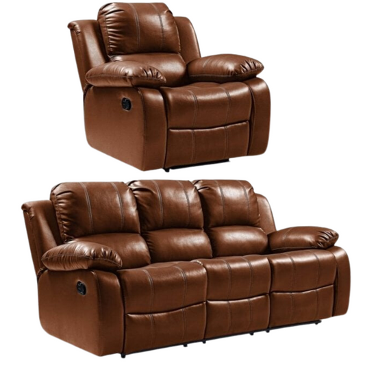 Valencia Tan Leather Manual Recliner 2+1 Seater Sofa Set