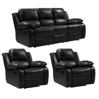 Valencia Black Leather Manual Recliner 3+1+1 Seater Sofa Set