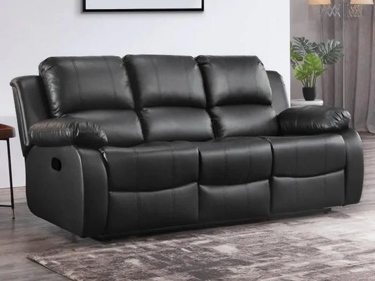 Valencia Black Leather Manual Recliner 3+2+1 Seater Sofa Set - Furniture Instore