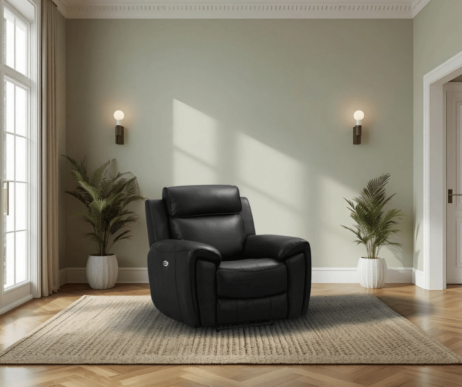 Annecy Genuine Leather Black Electric Power Recliner 3+2+1 Seater Sofa Set - Furniture Instore