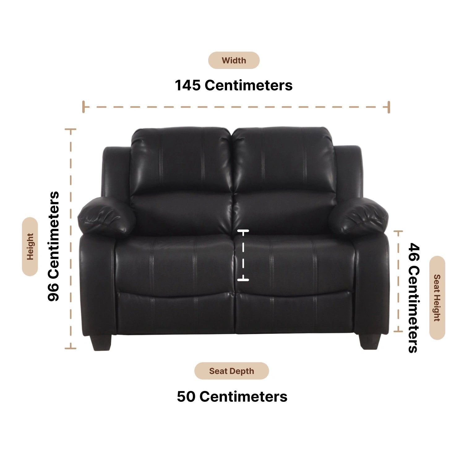 Valerie Black Leather 2 Seater Sofa - Furniture Instore