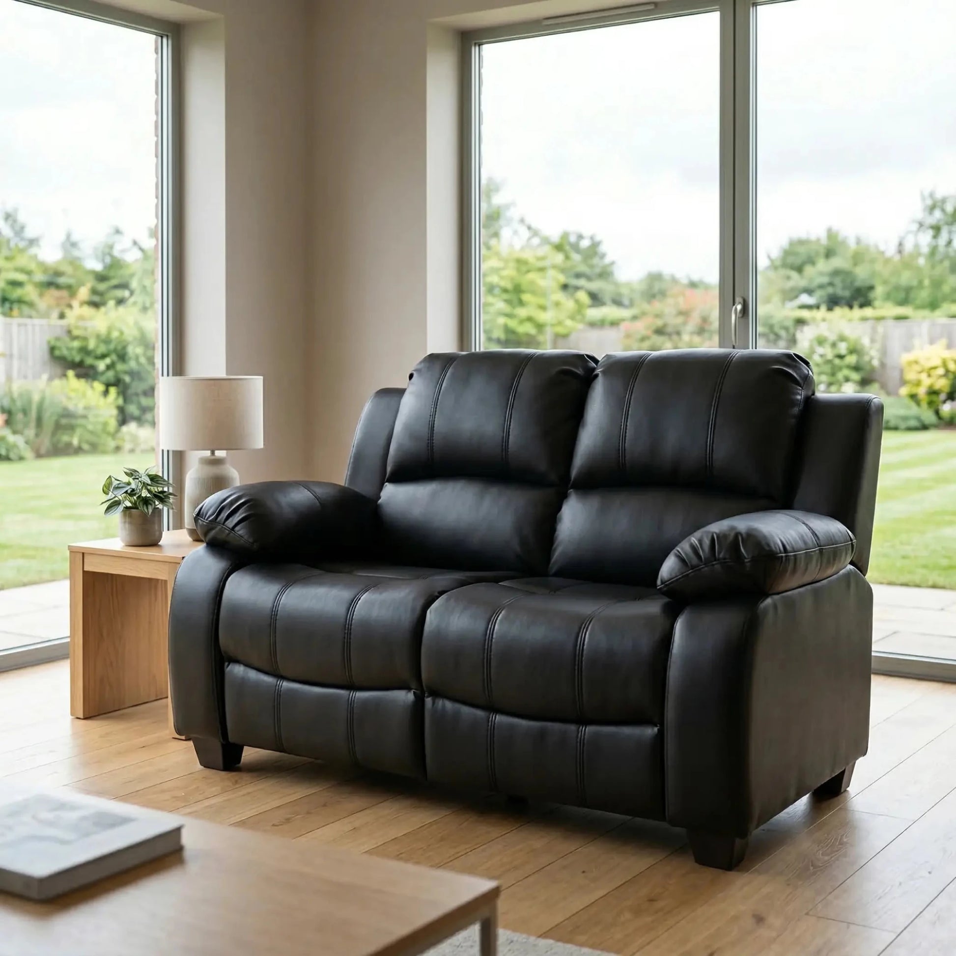 Valerie Black Leather 2 Seater Sofa - Furniture Instore