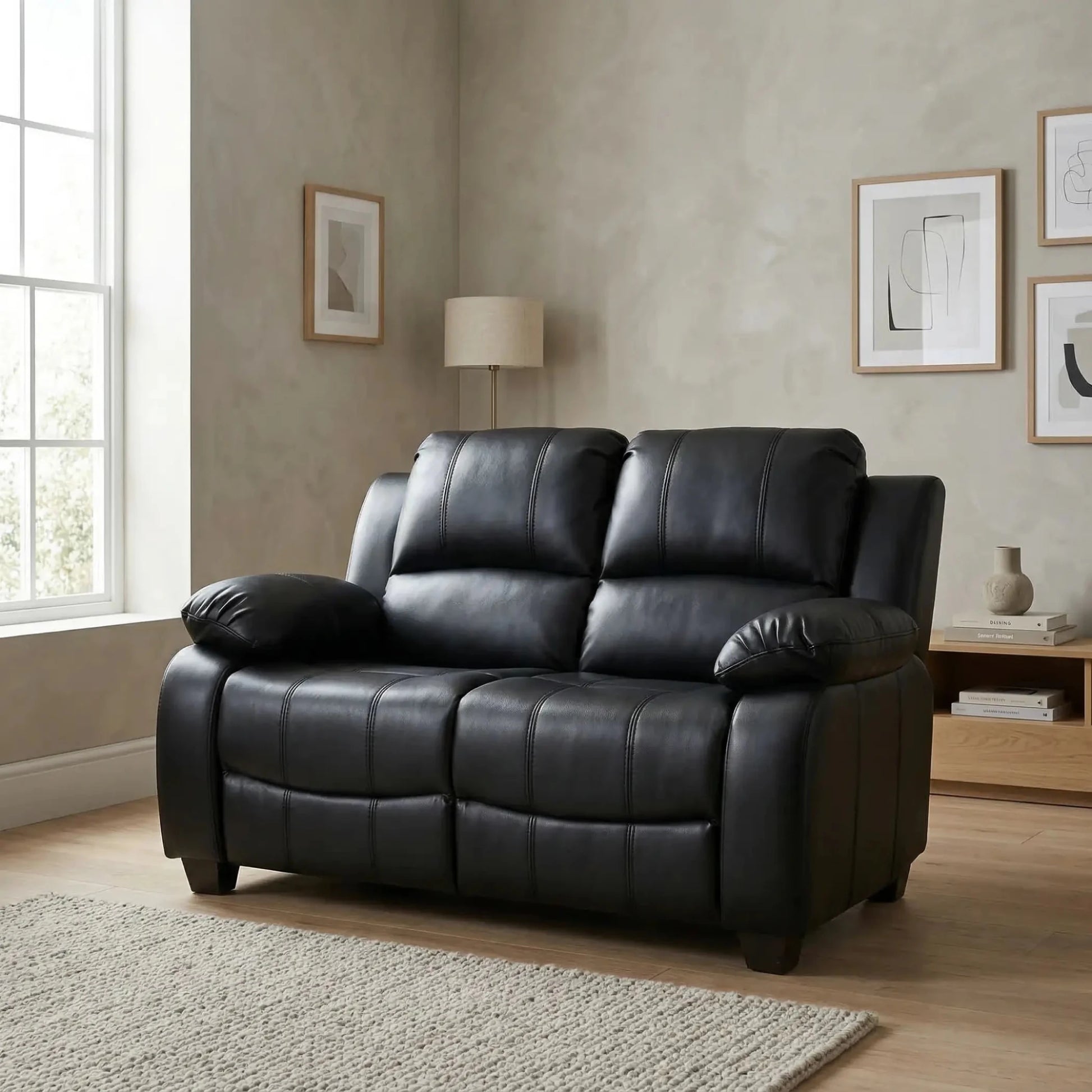 Valerie Black Leather 2 Seater Sofa - Furniture Instore
