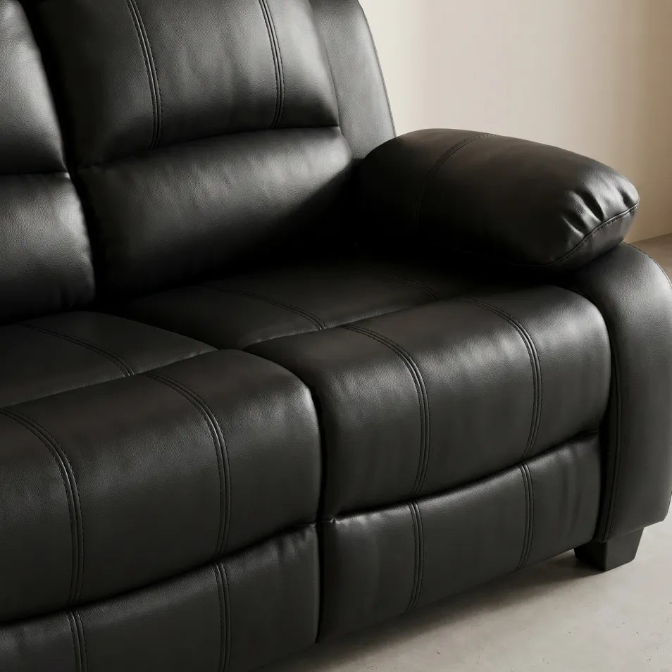 Valerie Black Leather Modern 3+2+1 Seater Sofa Set
