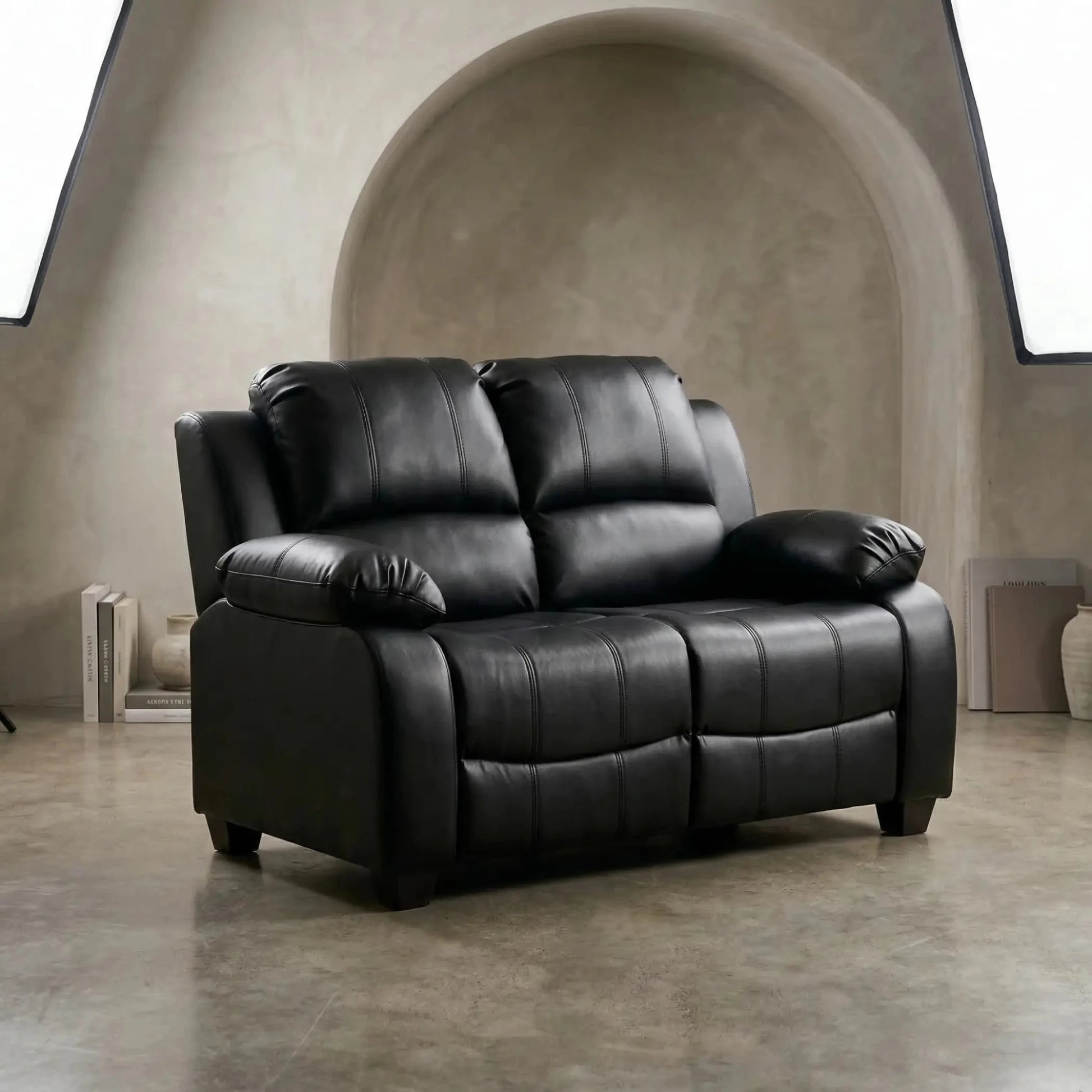 Valerie Black Leather 2 Seater Sofa - Furniture Instore