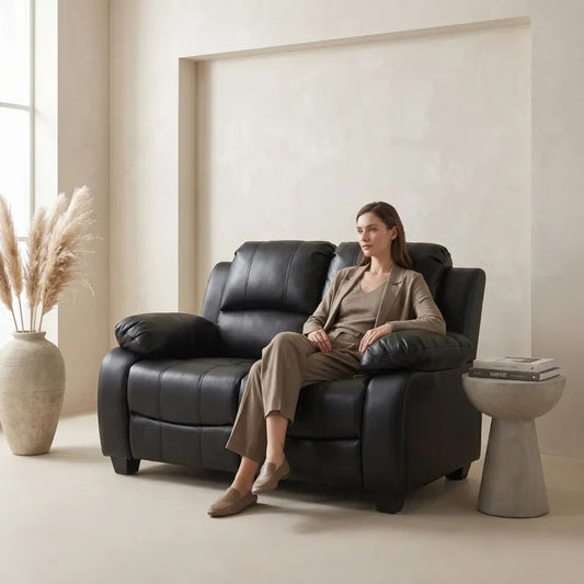 Valerie Black Leather 2 Seater Sofa - Furniture Instore