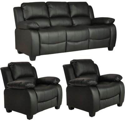 Valerie Black Leather Modern 3+1+1 Seater Sofa Set
