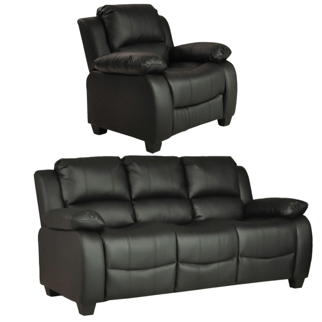 Valerie Black Leather Modern 3+1 Seater Sofa Set - Furniture Instore