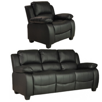 Valerie Black Leather Modern 3+1 Seater Sofa Set