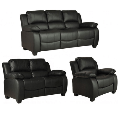 Valerie Black Leather Modern 3+2+1 Seater Sofa Set