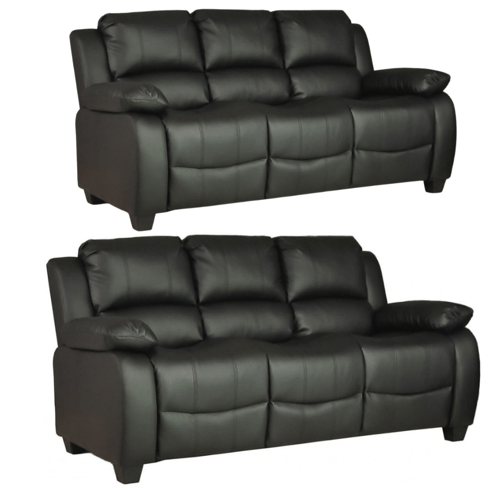Valerie Black Leather Modern 3+3 Seater Sofa Set - Furniture Instore