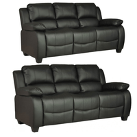 Valerie Black Leather Modern 3+3 Seater Sofa Set