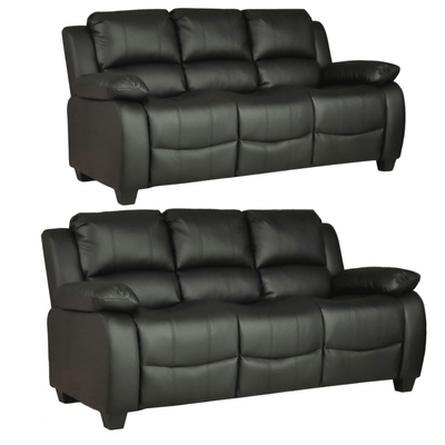 Valerie Black Leather Modern 3+3 Seater Sofa Set