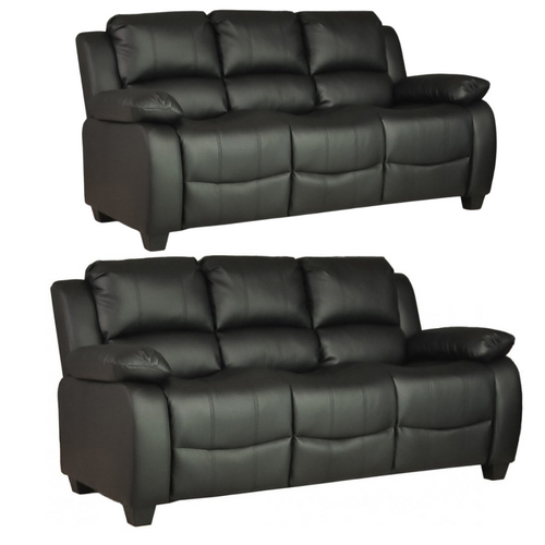 Valerie Black Leather Modern 3+3 Seater Sofa Set