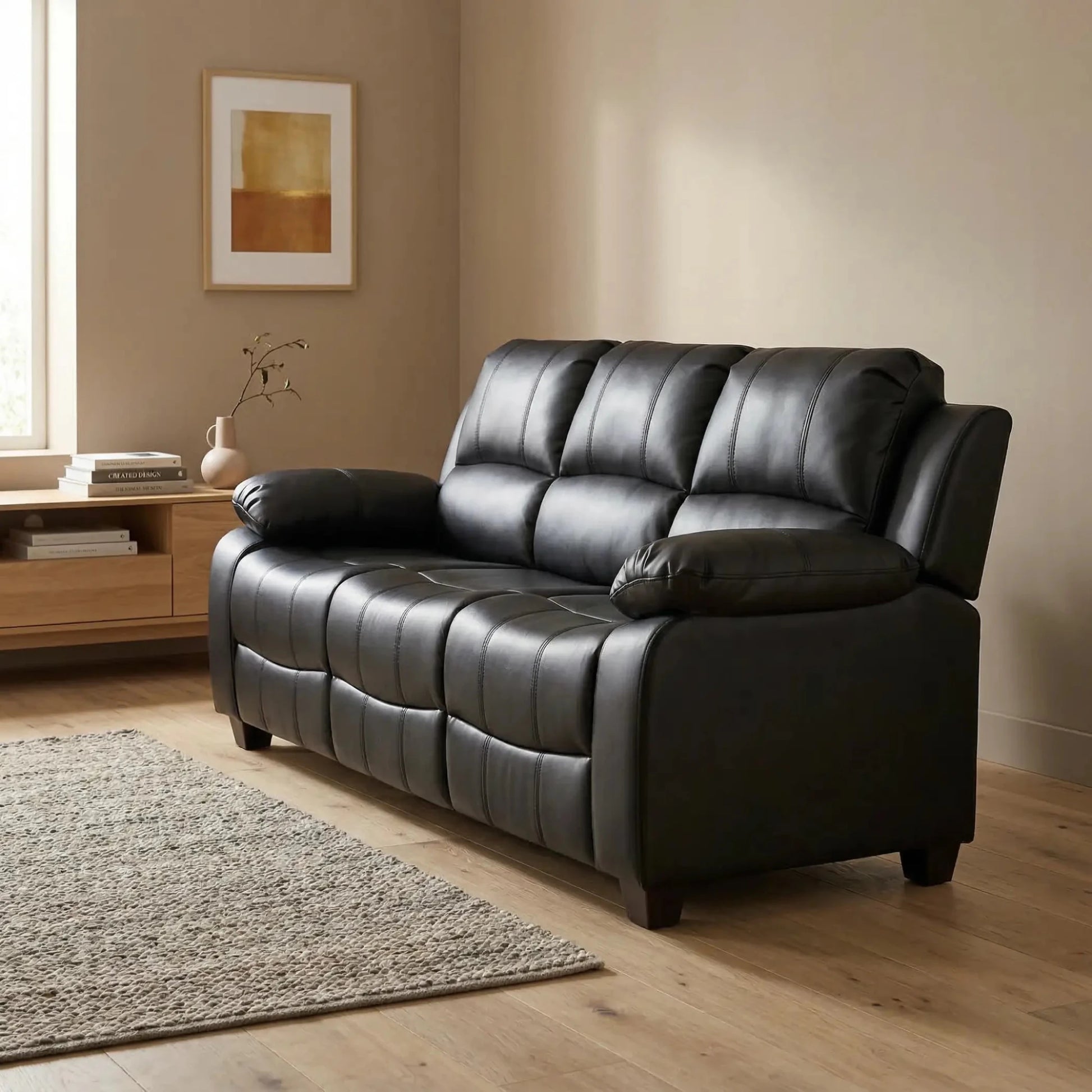 Valerie Black Leather 3 Seater Sofa - Furniture Instore