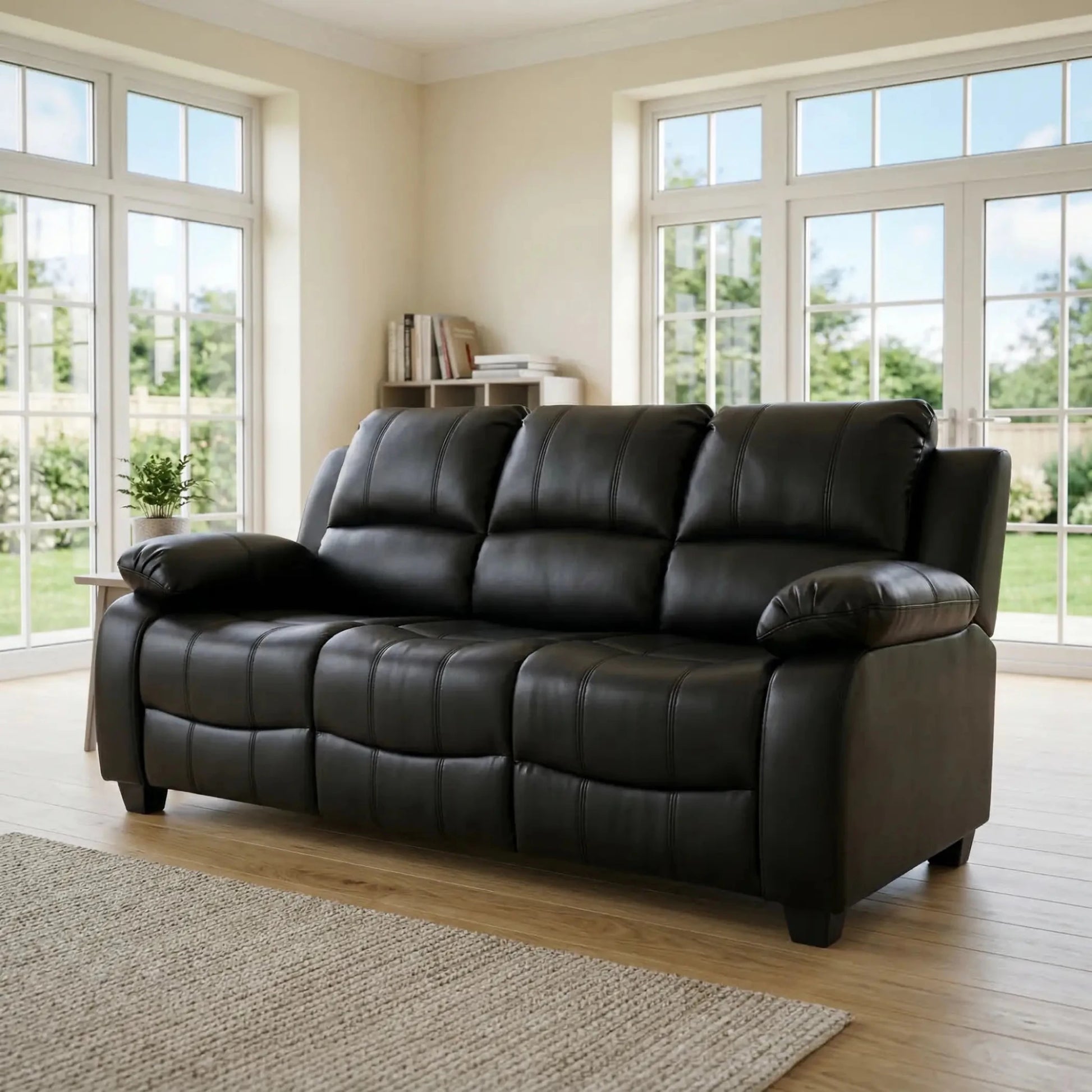 Valerie Black Leather 3 Seater Sofa - Furniture Instore