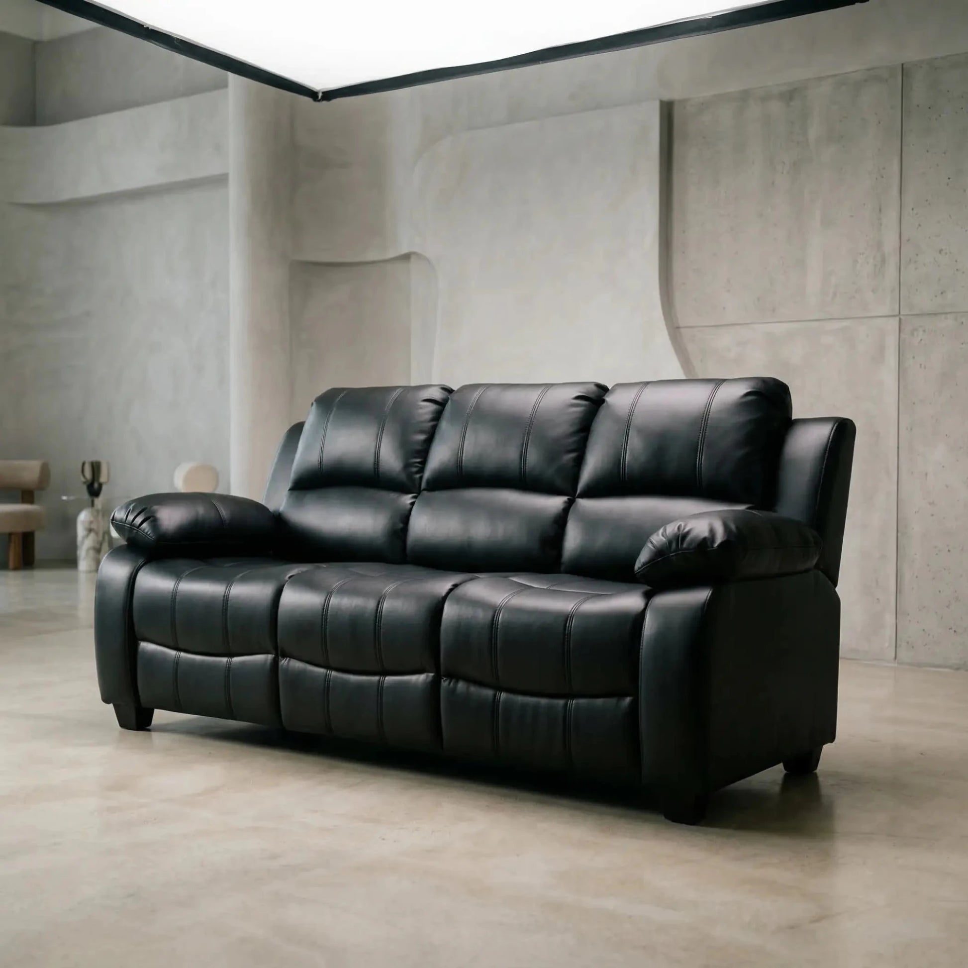Valerie Black Leather 3 Seater Sofa - Furniture Instore