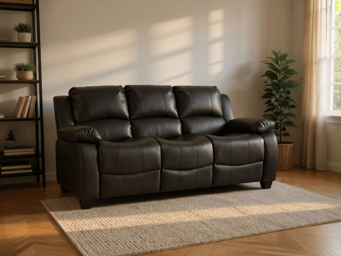 Valerie Black Leather Modern 3+3 Seater Sofa Set - Furniture Instore