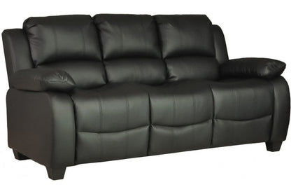 Modern 3-seater black leather sofa on white background – contemporary sleek leather couch for living room