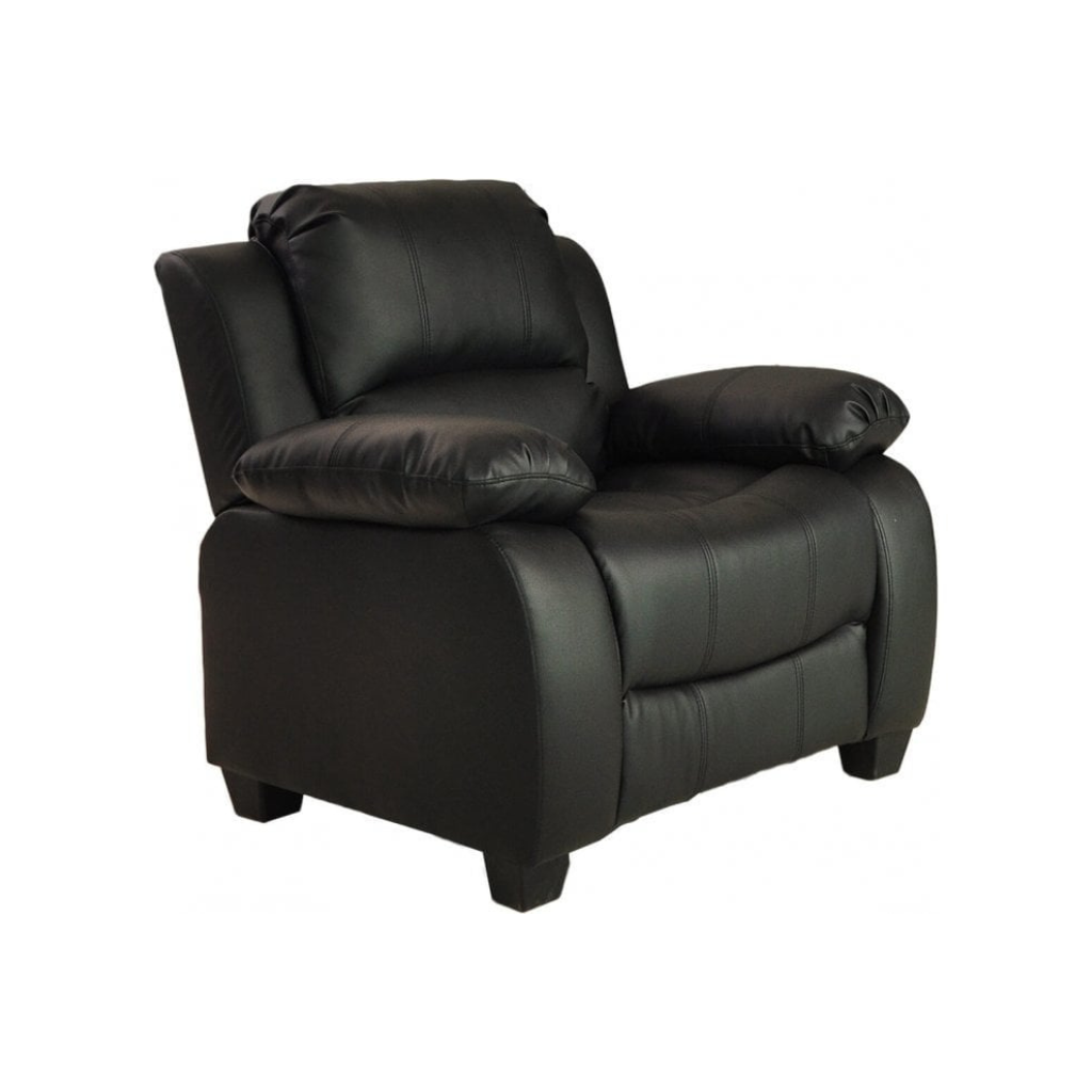 Modern  black leather armchair on white background – contemporary sleek leather armchair for living room