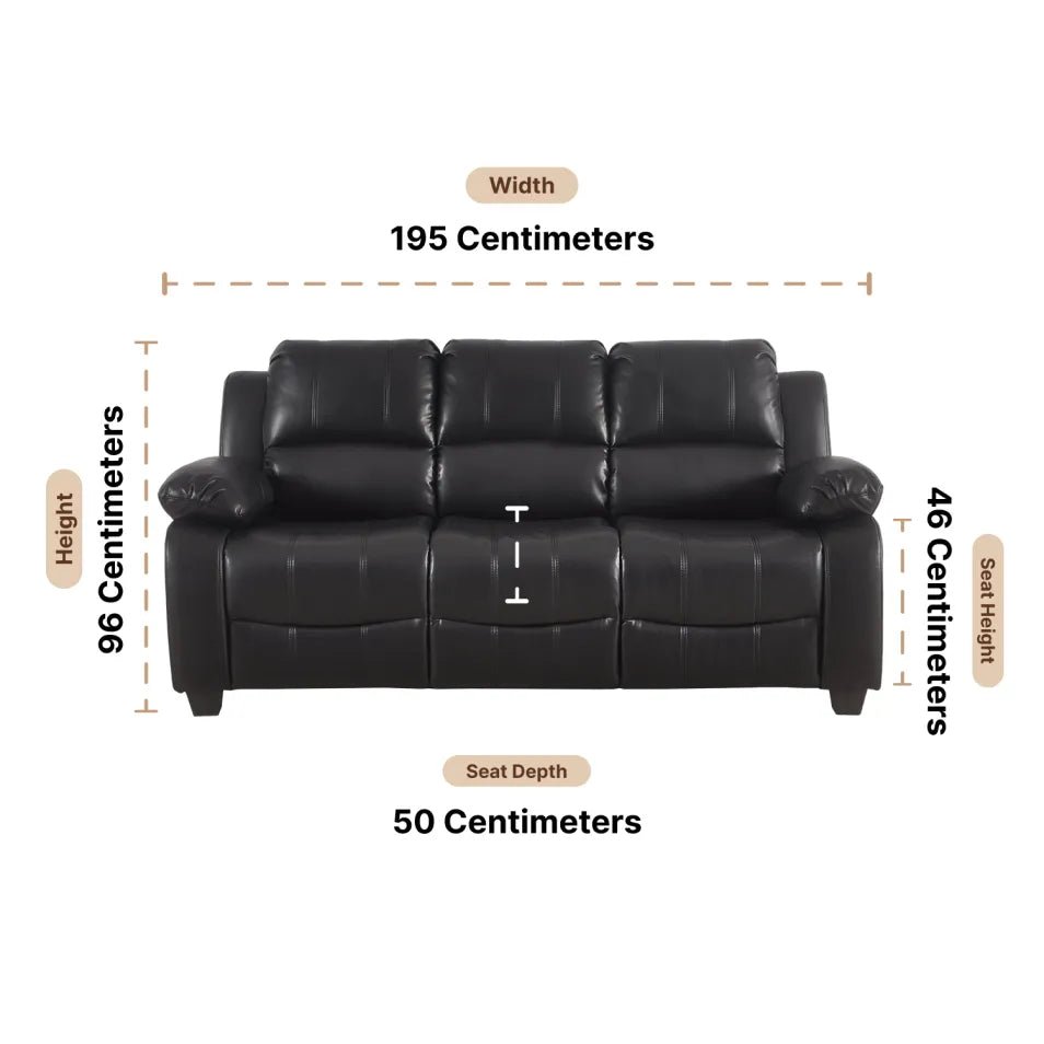 Valerie Black Leather Comfortable Modern 3 Seater Sofa - Furniture Instore