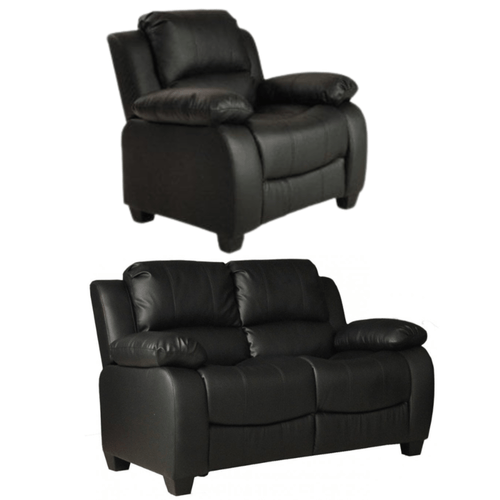 Valerie Black Leather Modern 2+1 Seater Sofa Set