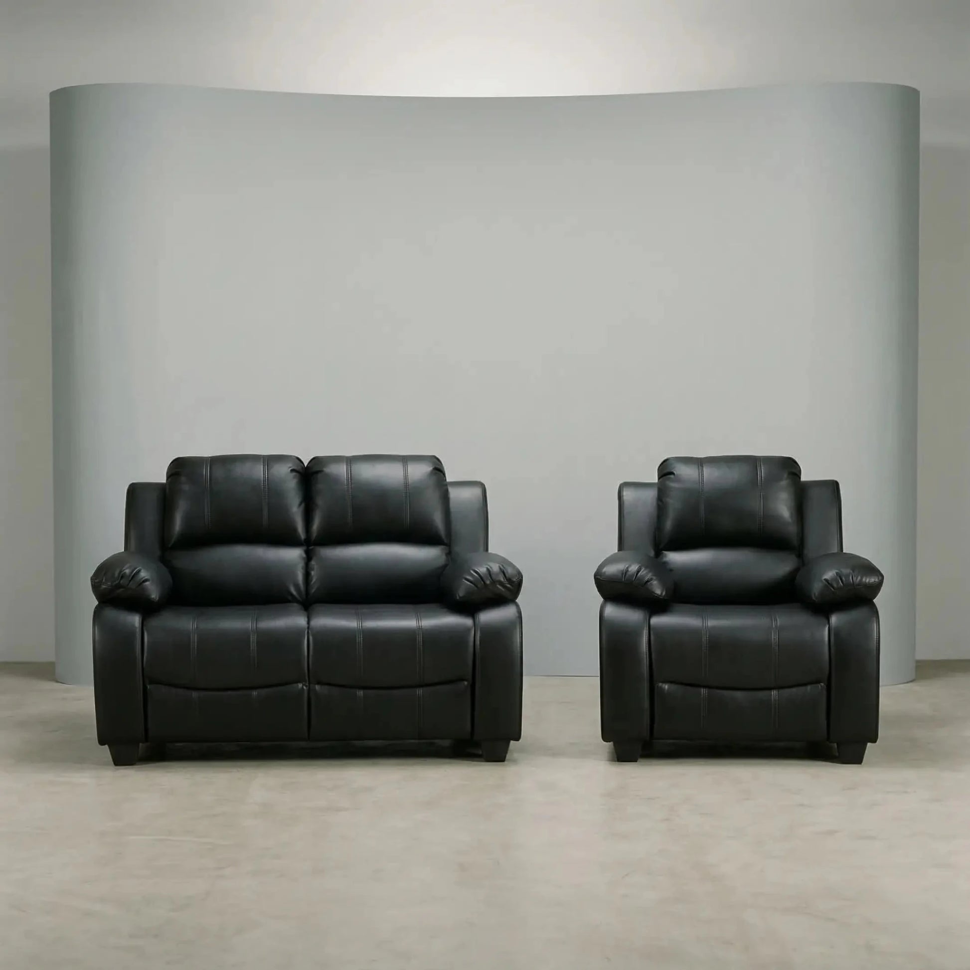 Valerie Black Leather Modern 2+1 Seater Sofa Set - Furniture Instore
