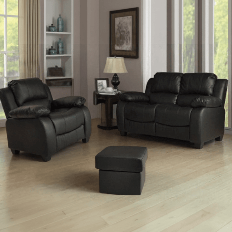 Valerie Black Leather Modern 2+1 Seater Sofa Set - Furniture Instore