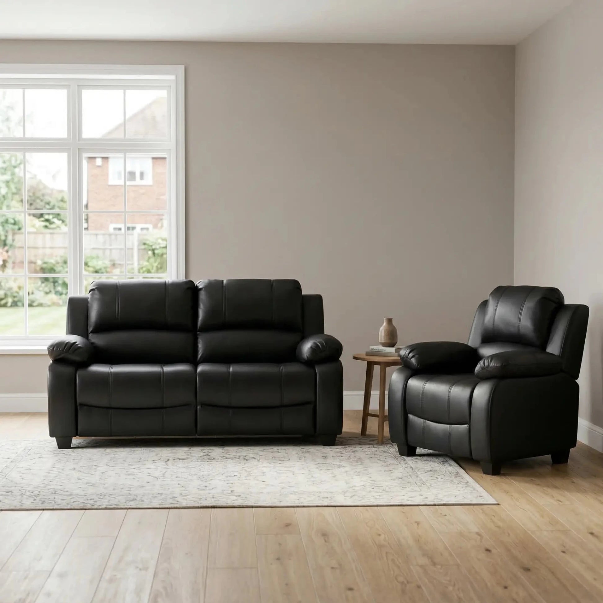 Valerie Black Leather Modern 2+1 Seater Sofa Set - Furniture Instore
