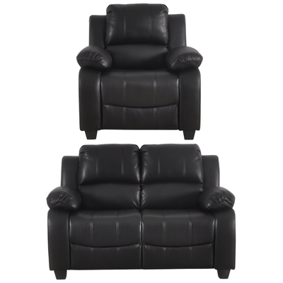 Valerie Black Leather Modern 2+1 Seater Sofa Set