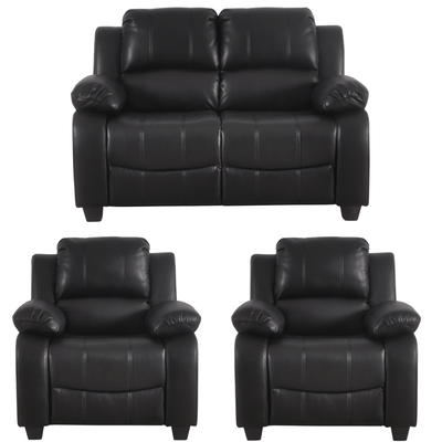 Valerie Black Leather Modern 2+1+1 Seater Sofa Set
