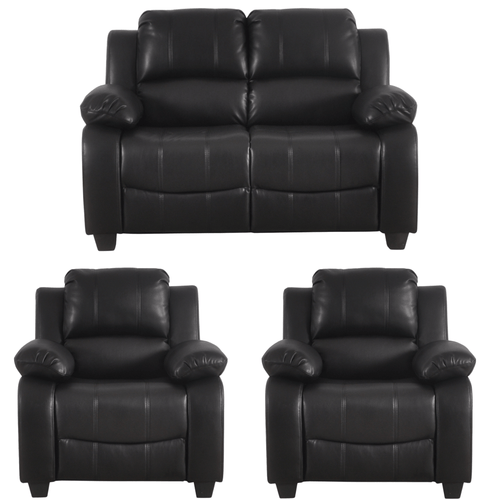 Valerie Black Leather Modern 2+1+1 Seater Sofa Set