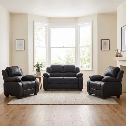 Valerie Black Leather Modern 2+1+1 Seater Sofa Set - Furniture Instore