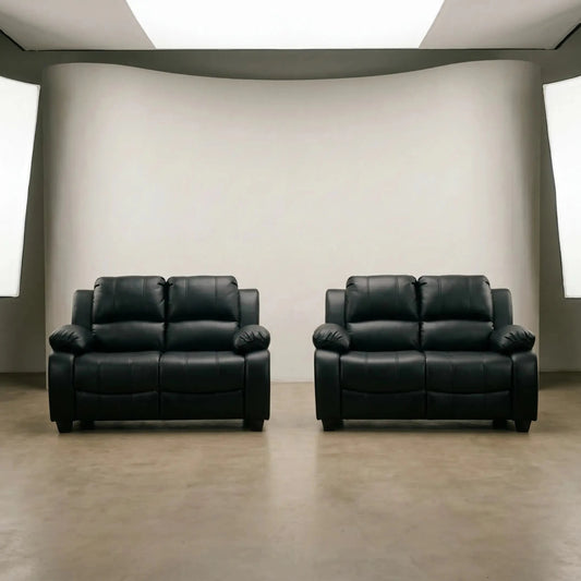 Valerie Black Leather Modern 2+2 Seater Sofa Set - Furniture Instore