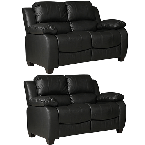 Valerie Black Leather Modern 2+2 Seater Sofa Set