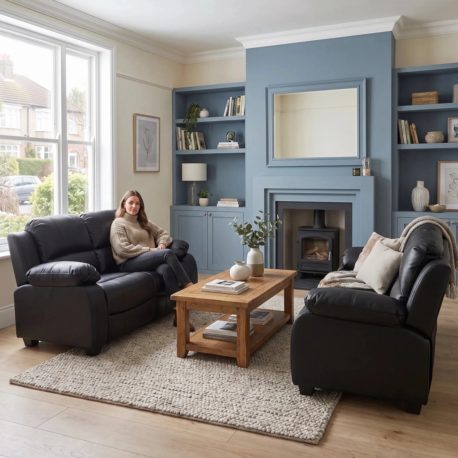Valerie Black Leather Modern 2+2 Seater Sofa Set - Furniture Instore