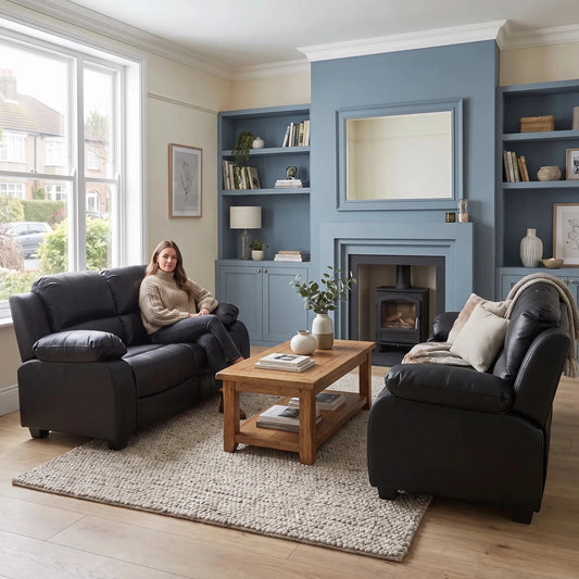 Valerie Black Leather Modern 2+2 Seater Sofa Set - Furniture Instore