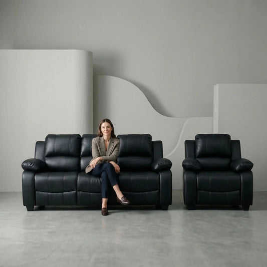 Valerie Black Leather Modern 3+1 Seater Sofa Set - Furniture Instore