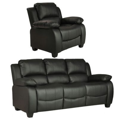 Valerie Black Leather Modern 3+1 Seater Sofa Set