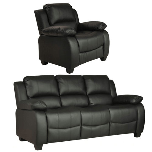 Valerie Black Leather Modern 3+1 Seater Sofa Set