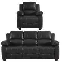 Valerie Black Leather Modern 3+1 Seater Sofa Set