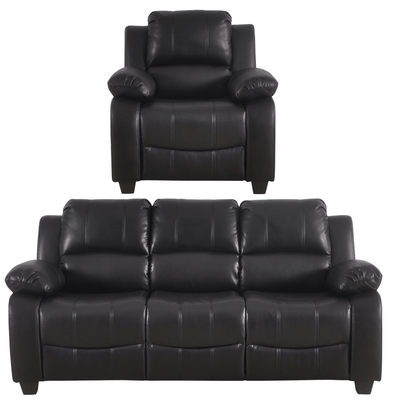 Valerie Black Leather Modern 3+1 Seater Sofa Set