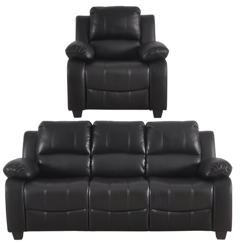 Valerie Black Leather Modern 3+1 Seater Sofa Set