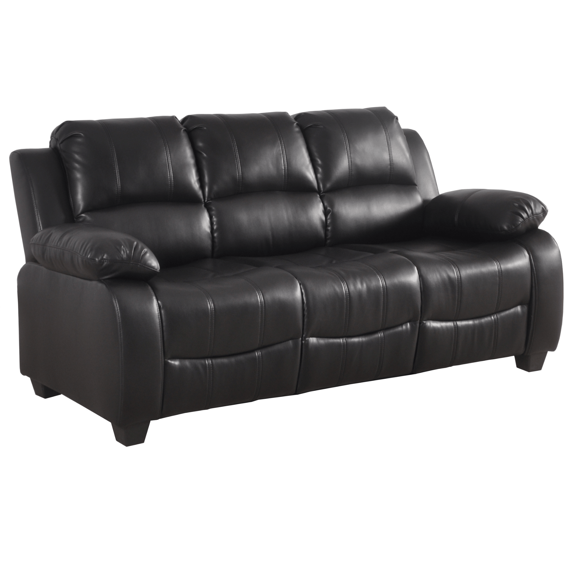 Black leather sofa on a white background