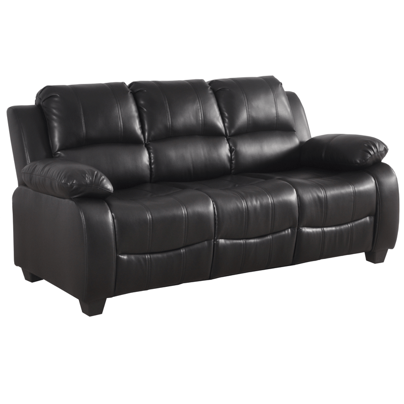 Black leather sofa on a white background