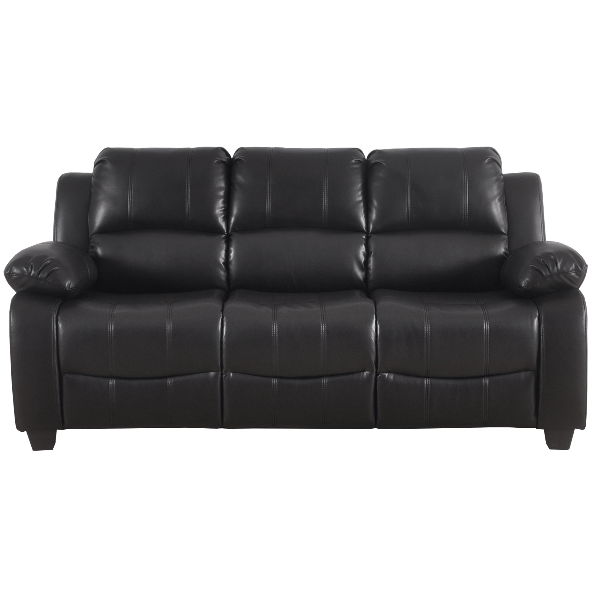 Black leather sofa on a white background